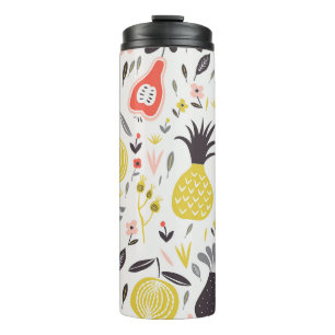 Garrafa Térmica Frutas, flores: padrão sem costura.