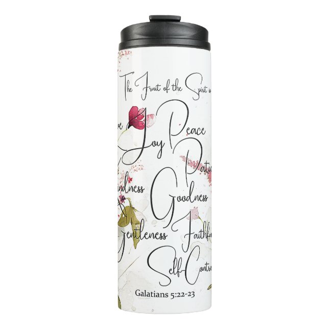 Garrafa Térmica Fruto do Espírito floral rosa (Frente)