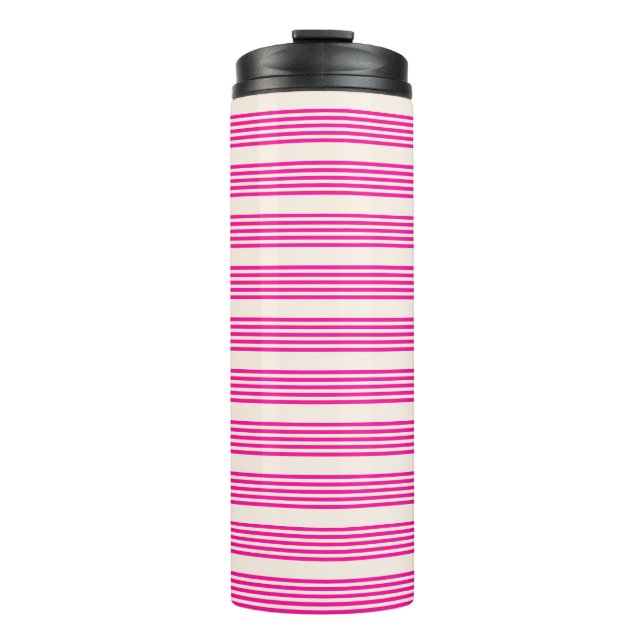 Garrafa Térmica Fuchsia e beige cinco listras padrão (Frente)