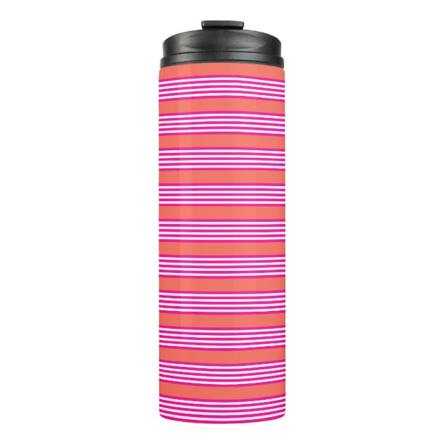 Garrafa Térmica Fuchsia e coral vivo: cinco listras (Frente)
