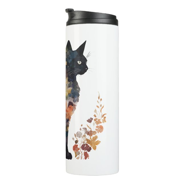 Garrafa Térmica Fumos Flores Florais de Gato Preto (Rotação à direita)