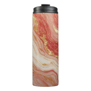 Garrafa Térmica Fundo Abstrato de Mármore Dourado com Redemoinhos 