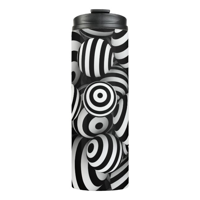 Garrafa Térmica Fundo branco de abstrato com bolas e linhas pretas (Frente)