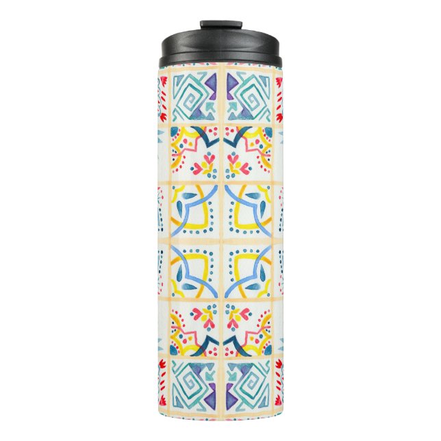 Garrafa Térmica Fundo cortado com ornamentos orientais. Watercol (Frente)