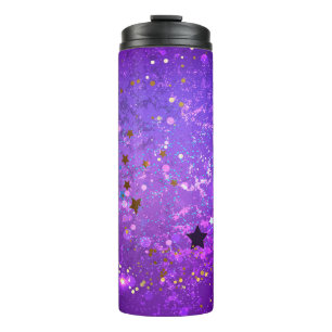 Garrafa Térmica Fundo de folhas roxas com estrelas