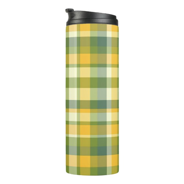 Garrafa Térmica Fundo do padrão de Xadrez amarelo e verde (Rotação à direita)