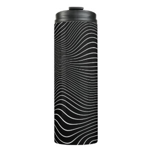 Garrafa Térmica Fundo Linear Psicodélico Preto e Branco