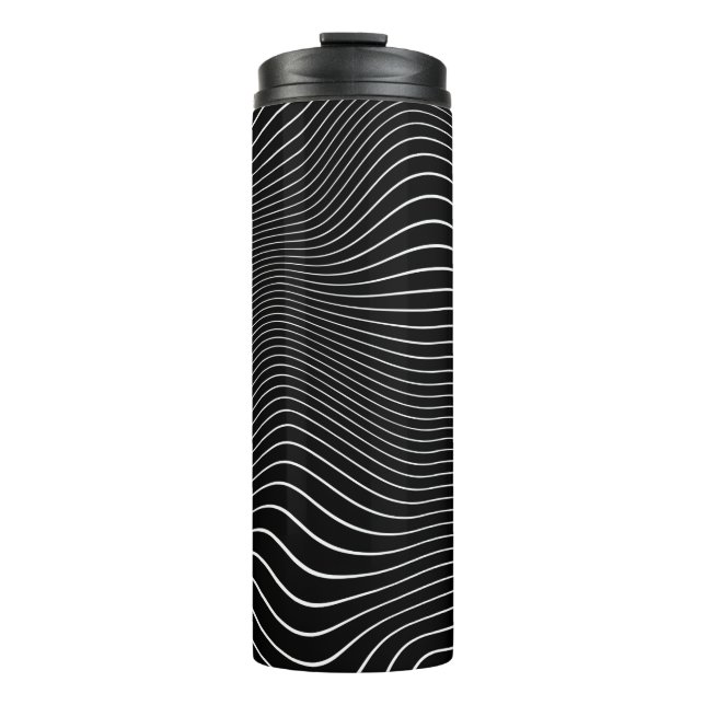 Garrafa Térmica Fundo Linear Psicodélico Preto e Branco (Frente)
