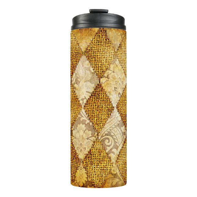 Garrafa Térmica fundo retrô geométrico em cores de ouro (Frente)