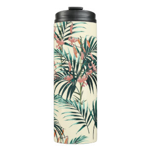 Garrafa Térmica Fundo tropical com plantas da selva. Sem costura
