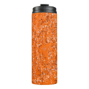 Garrafa Térmica Fundo verde castanho escuro. Cor de laranja branco