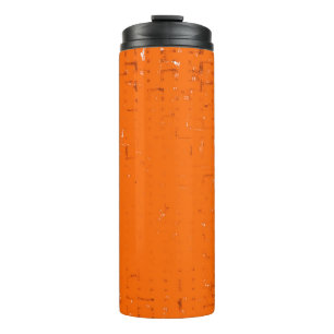 Garrafa Térmica Fundo verde castanho escuro. Cor de laranja branco