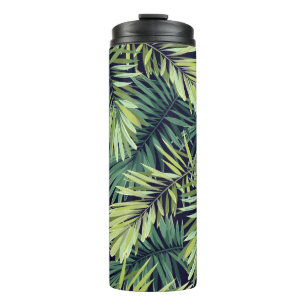 Garrafa Térmica Fundo verde-claro com plantas tropicais. Seam