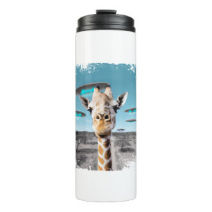 Garrafa Térmica Funny Giraffe Africa Savannah Selfie com Alienígen