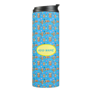 Garrafa Térmica Funny Sloth Hearts Floral Blue Patterno   Adiciona