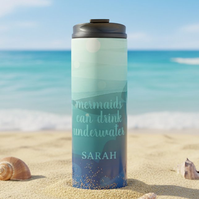 Garrafa Térmica Funny Teal Watercolor Mermaid Thermal Tumbler (Keep your drinks cool by the ocean. Perfect for beach days and sunny adventures. A summer essential!)