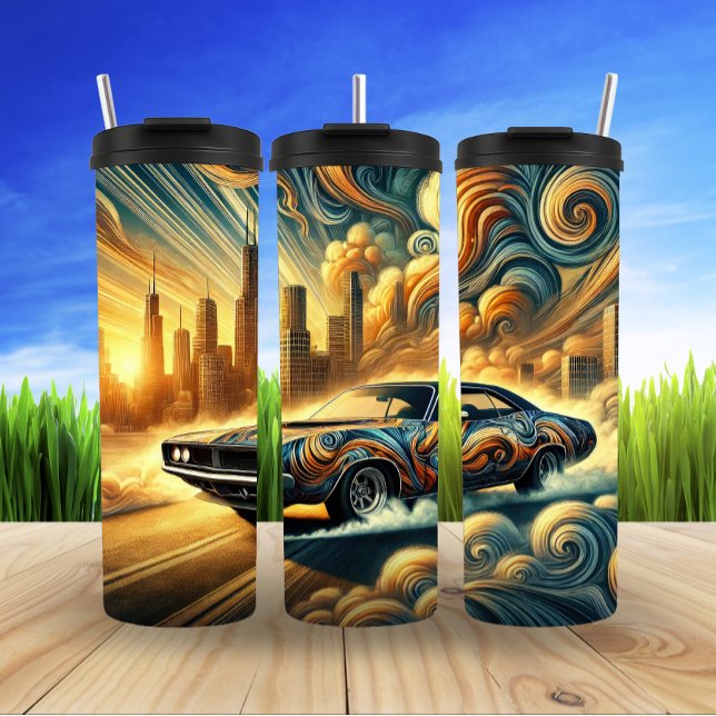 Garrafa Térmica Fusão Urbana Contra A Futurística Cityscape (Criador carregado)