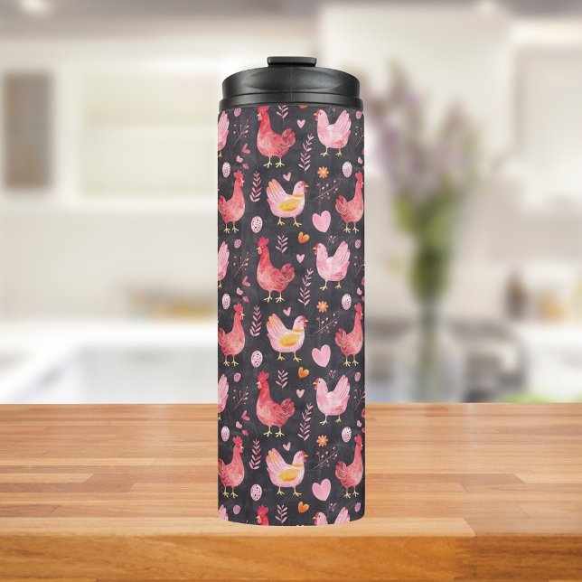 Garrafa Térmica Galinha galinha caseira preto-rosa-vermelho (Criador carregado)