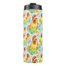 Garrafa Térmica Galinhas Aquarelas