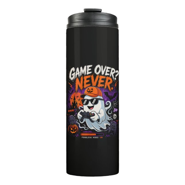 Garrafa Térmica Game Over Nunca Divertido Fantasma de Halloween do (Frente)