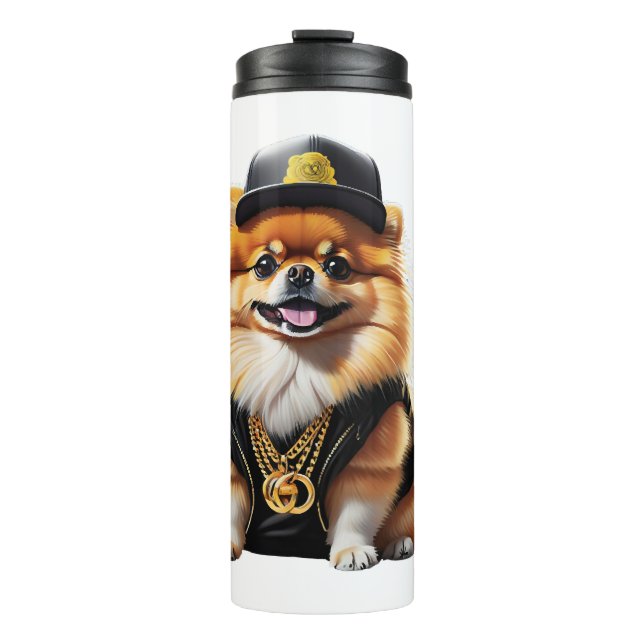 Garrafa Térmica Gangsta Pomeranian - Hip Hop Dog Swag (Frente)