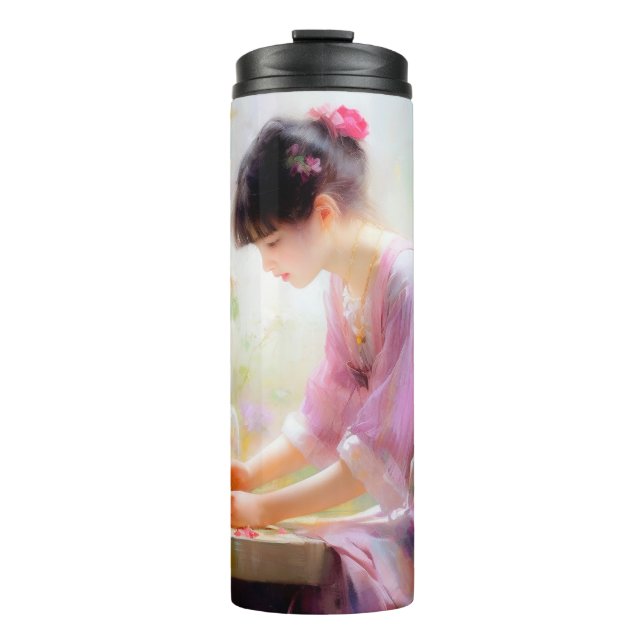 Garrafa Térmica Garota no Jardim Flor (Frente)