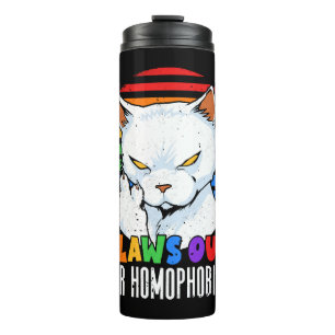 Garrafa Térmica Garras para a Homofobia Rainbow Rangado Gato LGBT