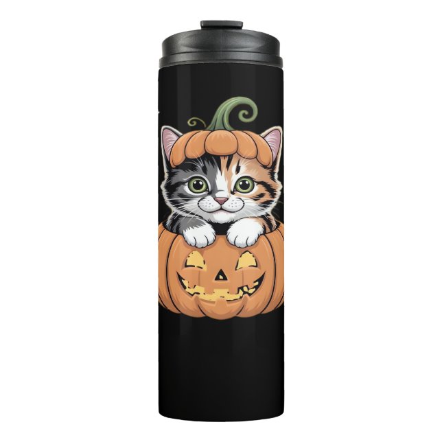 Garrafa Térmica Gatinho bonitinho de Halloween em camiseta clássic (Frente)