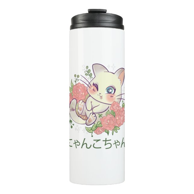 Garrafa Térmica Gatinho Branco Kawaii (Frente)