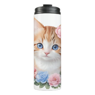Garrafa Térmica Gatinho com Flores Felino Caprichoso