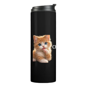 Garrafa Térmica Gatinho de Olhos Azuis Lambendo a Pata