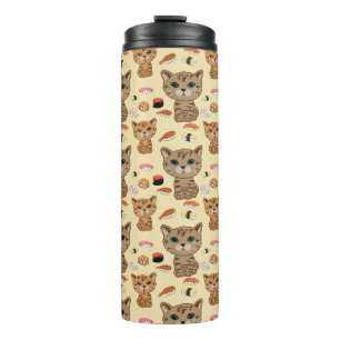 Garrafa Térmica gatinho e padrão sushi