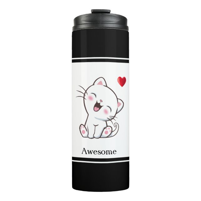 Garrafa Térmica Gatinho Fofinho & Coração (Frente)