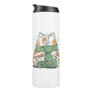 Garrafa Térmica Gatinho Fofo Tecido de Tricô Artesanato Fio Amante