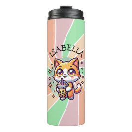 Garrafa Térmica Gatinho Kawaii Bonito com Chá de Bolha Personaliza