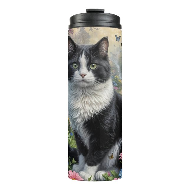 Garrafa Térmica Gatinho no jardim das flores (Frente)