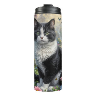 Garrafa Térmica Gatinho no jardim florido