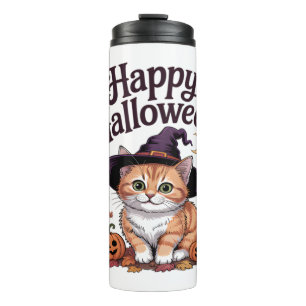 Garrafa Térmica Gato Abóbora Feliz Dia das Bruxas