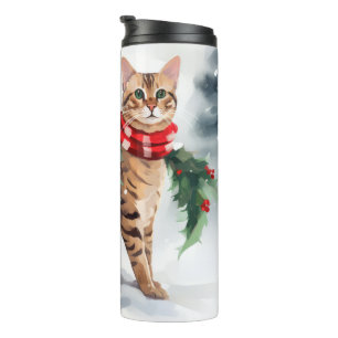 Garrafa Térmica Gato Bengal na neve de Natal