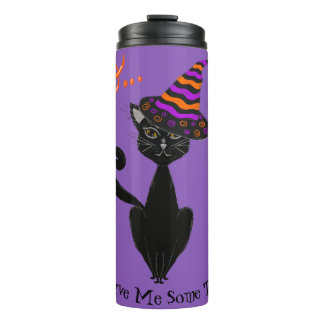 Garrafa Térmica Gato Blasé Preto de Halloween com Chapéu de Bruxas
