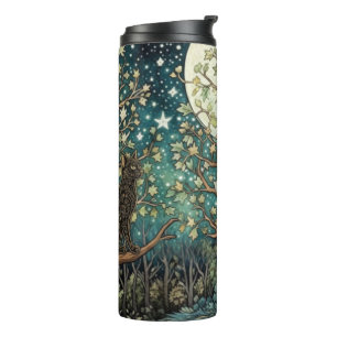 Garrafa Térmica Gato boho céu noturno estrelado floresta
