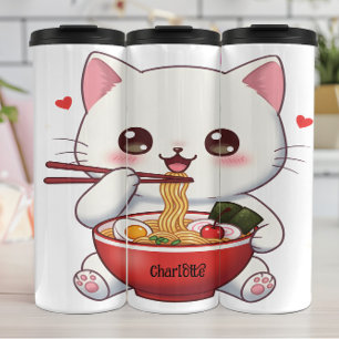 Garrafa Térmica Gato Bonito: Banquete Ramen, Corações Felizes