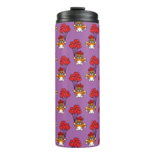 Garrafa Térmica Gato Bonito com Balões de Coração Vermelho