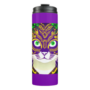 Garrafa Térmica Gato bonito Vestindo uma Máscara Mardi Gras