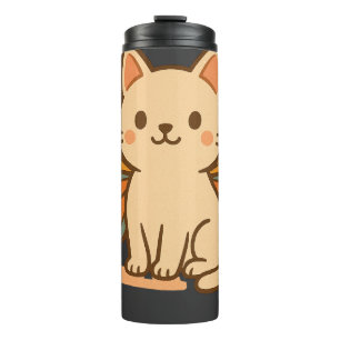 Garrafa Térmica Gato Borboleta – Animal Kawaii Pastel Fofo