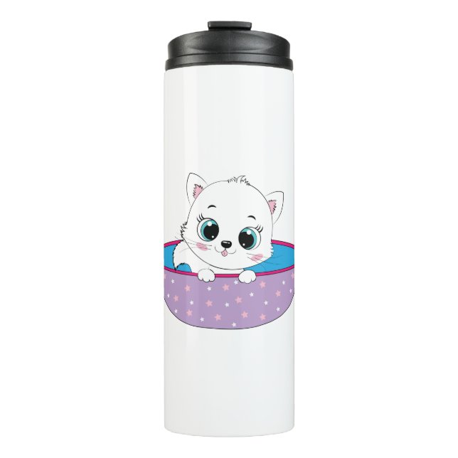 Garrafa Térmica gato branco fofo (Frente)