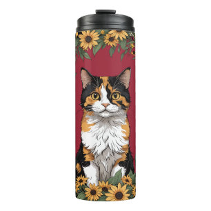 Garrafa Térmica Gato Calico de Maryland e Flores de Susan de Olhos