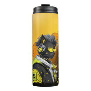 Garrafa Térmica Gato Cibernético Gato Hacker Neon Futurista Cibe