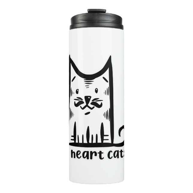 Garrafa Térmica Gato com um Bigode Elegante, eu amo gatos (Frente)