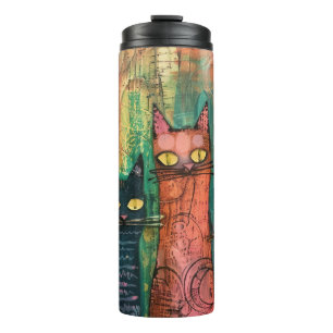 Garrafa Térmica Gato de Abstrato de Vintage de Watercolor